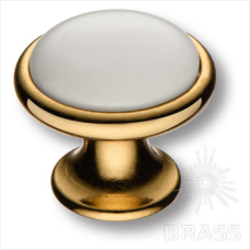 Ручка кнопка керамика с металлом, кремовый/глянцевое золото